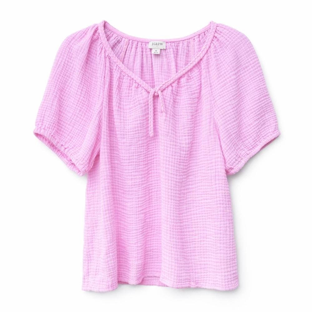 J Crew Puff-sleeve Braided-neckline Gauze
Top For Women Pink Cotton preppy